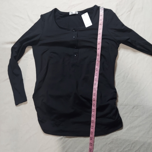 Ekouaur black henley long sleeve top w side ruching soft comfortable NEW large - Picture 7 of 10